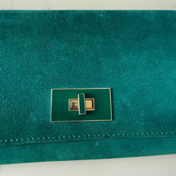 Elegant Teal Suede Clutch - Picture 3 of 6
